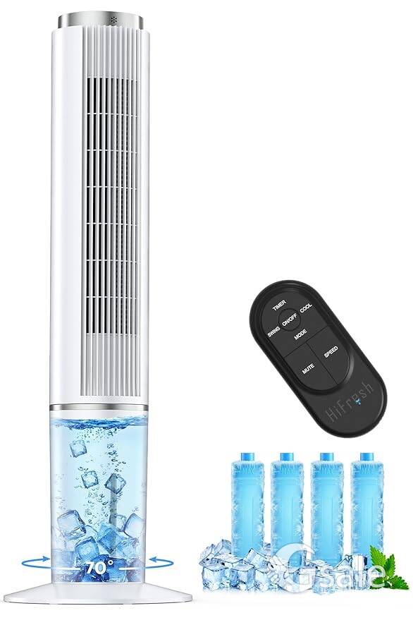 HIFRESH 107CM Tower Fan for Room w/Cooling Function, Bladeless Tower Fans for Home, Remote & Touch, 