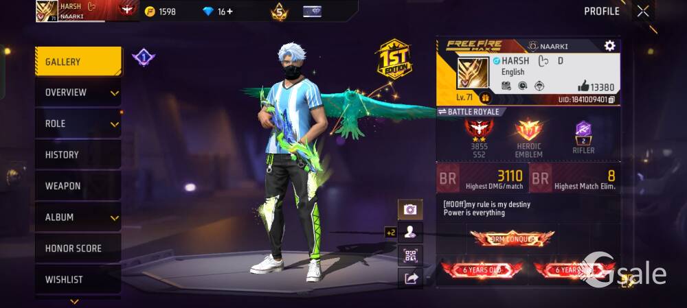 free fire account with 25000 diamond