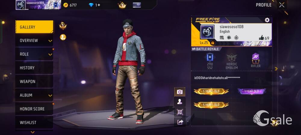 ff id (5.5yr old,fist skin,entry emote)