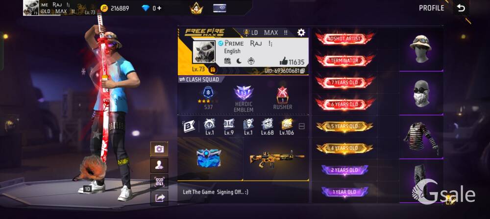 73 Level 7 Years Old Free Fire Id