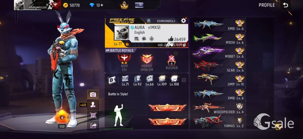 Ff account with evo , 7 years old id ,with 4 level prime