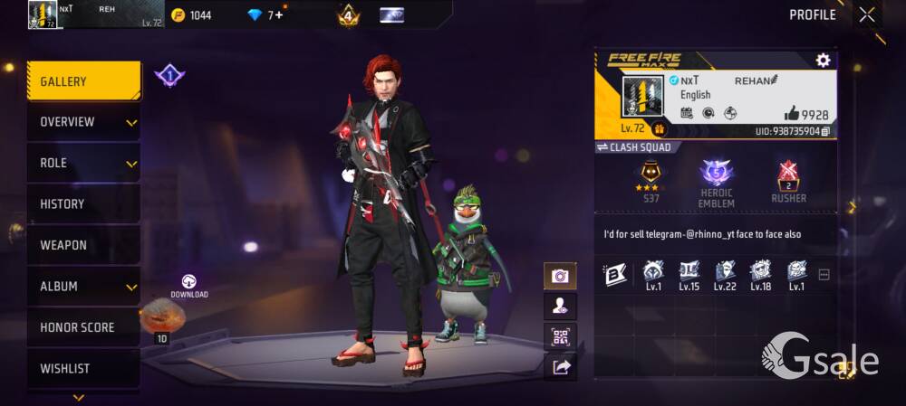FREE FIRE 6 PRIME ID SELL 