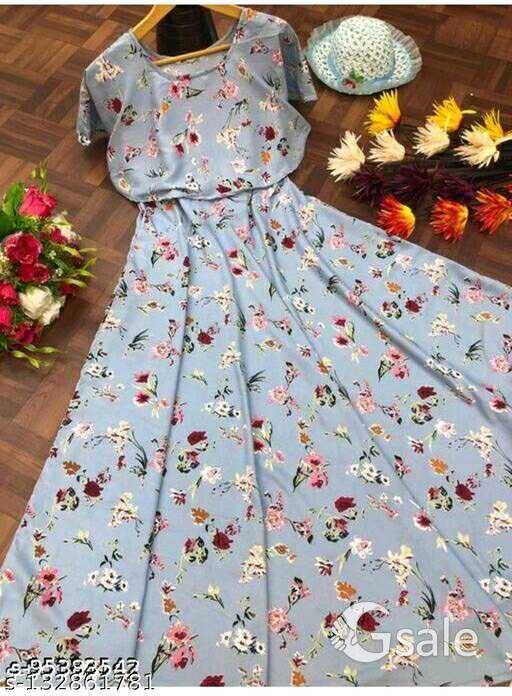 Beautiful  Women Fit and Flare Multicolour Dress | Gown|Frock | Crepe   Floral  Printed  Midi Dress