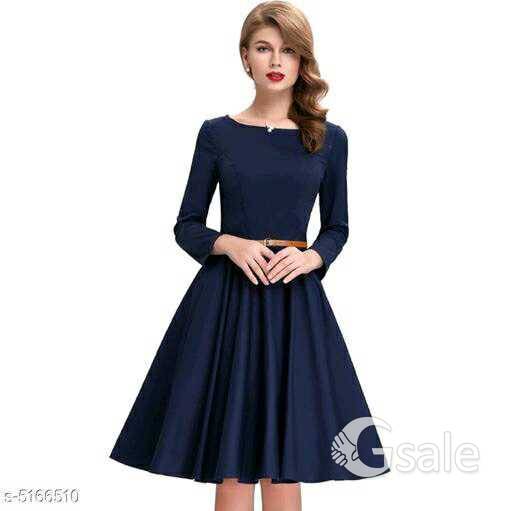 Solid Navy Blue Knee length Dress