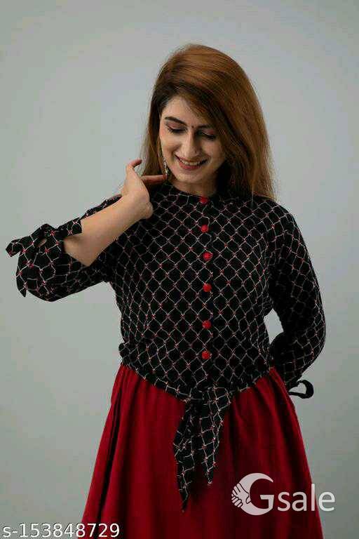 ZIVA STYLE Women's Fashion WESTERN WEAR JACKET STYLE DRESS(BLACK:MAROON)