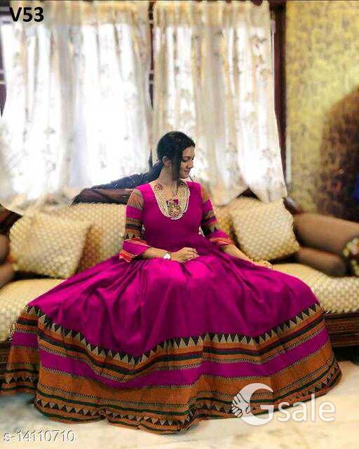 Elegant rani pink Colored Partywear Printed Bell Sleeved Rayon Gown 