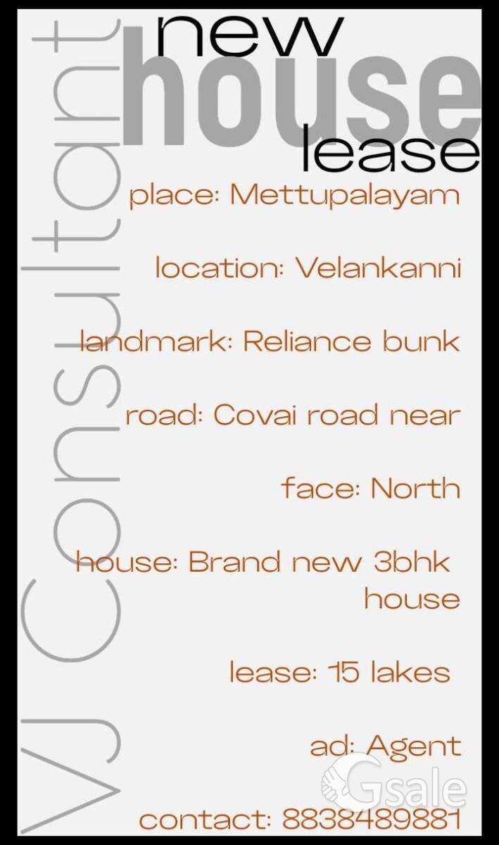 New 3bhk house for lease 