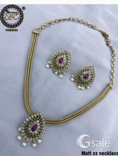 premium Quality Matt Gold American diamond necklace 