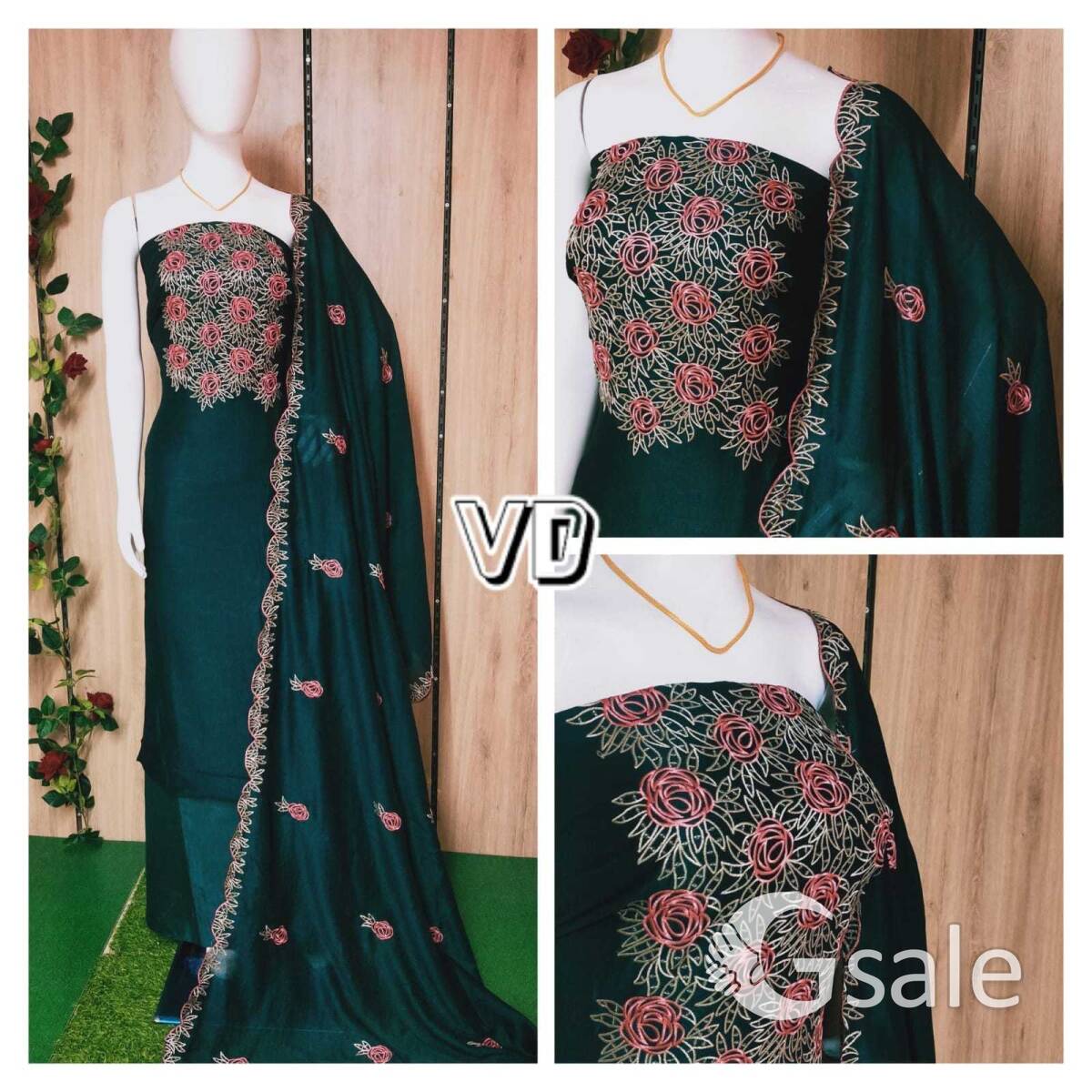 Vijithra silk salwar material with heavy embroidery 